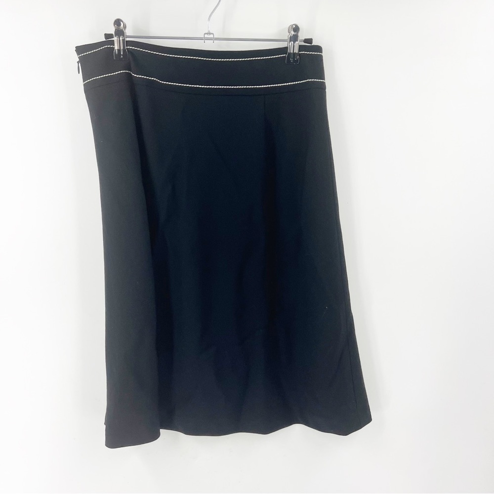 ✅Banana Republic Wool MIDI CIRCLE SKIRT Career SIZE 8 BLACK WITH CREAM STITCHING